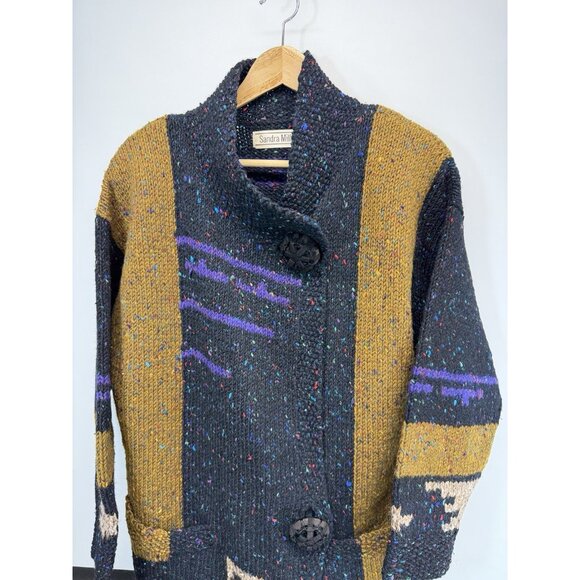 Vintage Sandra Miller Art To Wear Cardigan Sweater Chunky Heavy Long Pockets L - Picture 2 of 9
